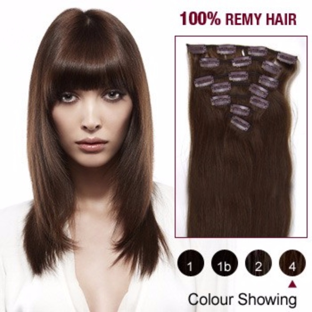 100% Remy Dark Brown Human Hair~ 7 Clip In Pieces